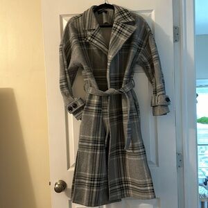 Plaid Trench with Tie Waist EUC